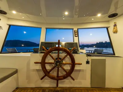 Cockpit of Albatros Explorer, a Custom Made Albatros Explorer motor yacht at Fethiye, Turkey