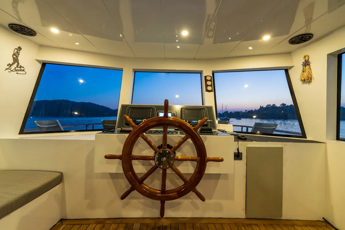 Cockpit of Albatros Explorer, a Custom Made Albatros Explorer motor yacht at Fethiye, Turkey