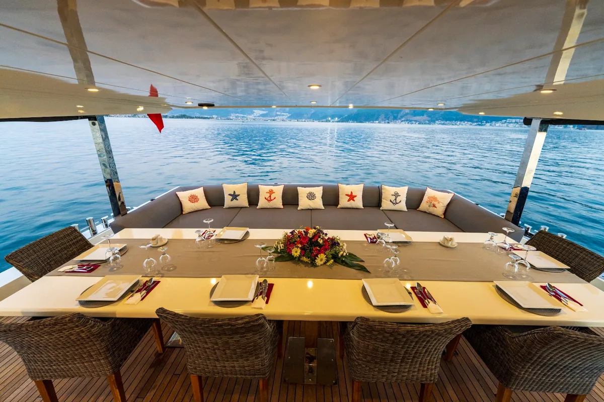 Deck of Albatros Explorer, a Custom Made Albatros Explorer motor yacht at Fethiye, Turkey