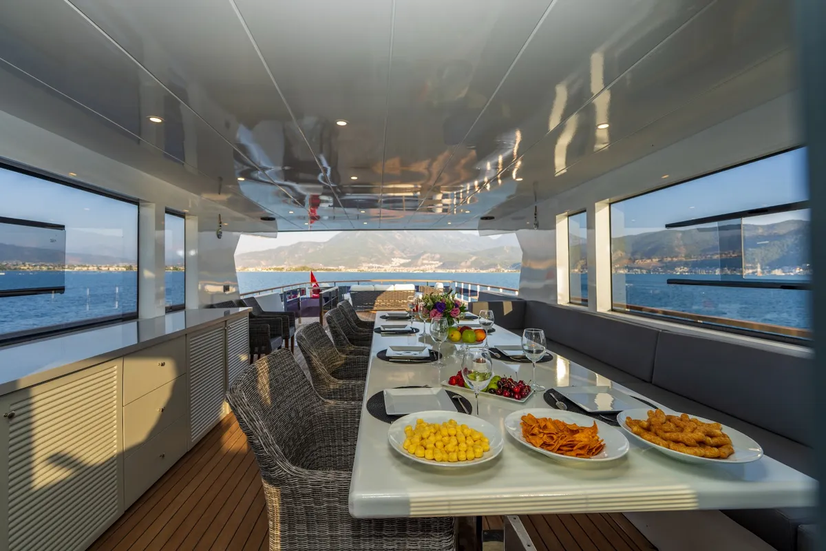 Deck of Albatros Explorer, a Custom Made Albatros Explorer motor yacht at Fethiye, Turkey