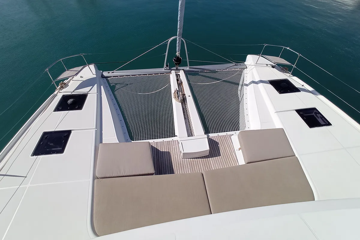 Deck of Ragnarök, a Lagoon 50 catamaran at Seget Donji, Croatia