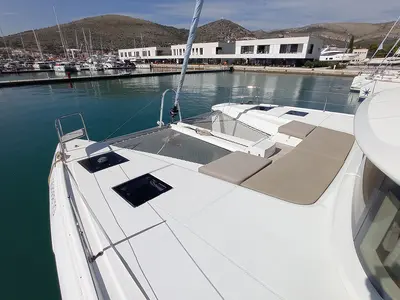 Deck of Ragnarök, a Lagoon 50 catamaran at Seget Donji, Croatia