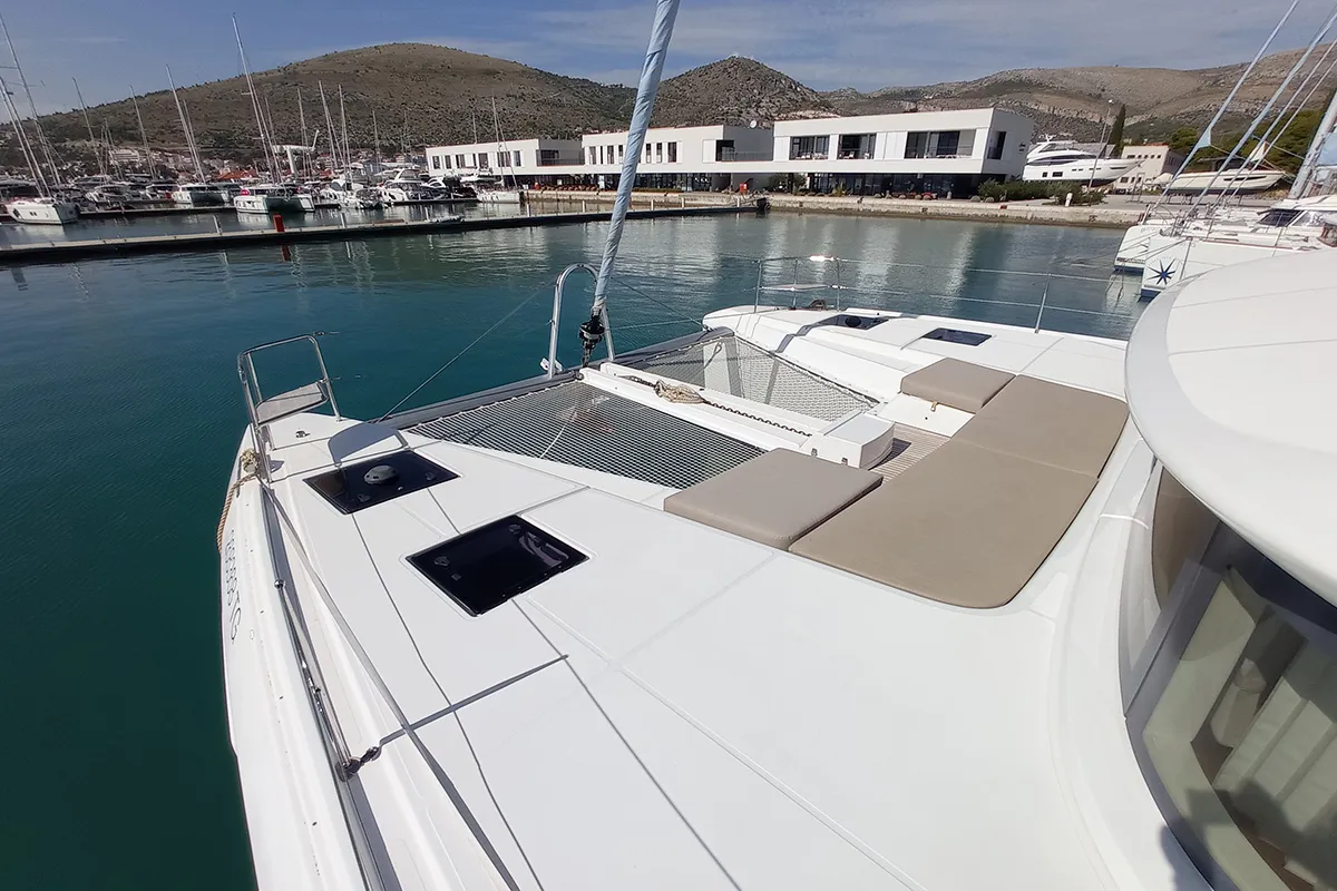 Deck of Ragnarök, a Lagoon 50 catamaran at Seget Donji, Croatia