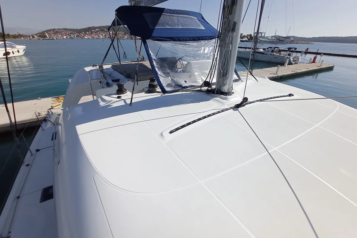 Deck of Ragnarök, a Lagoon 50 catamaran at Seget Donji, Croatia