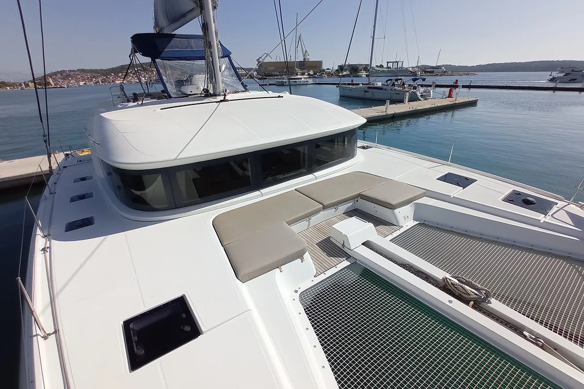 Deck of Ragnarök, a Lagoon 50 catamaran at Seget Donji, Croatia
