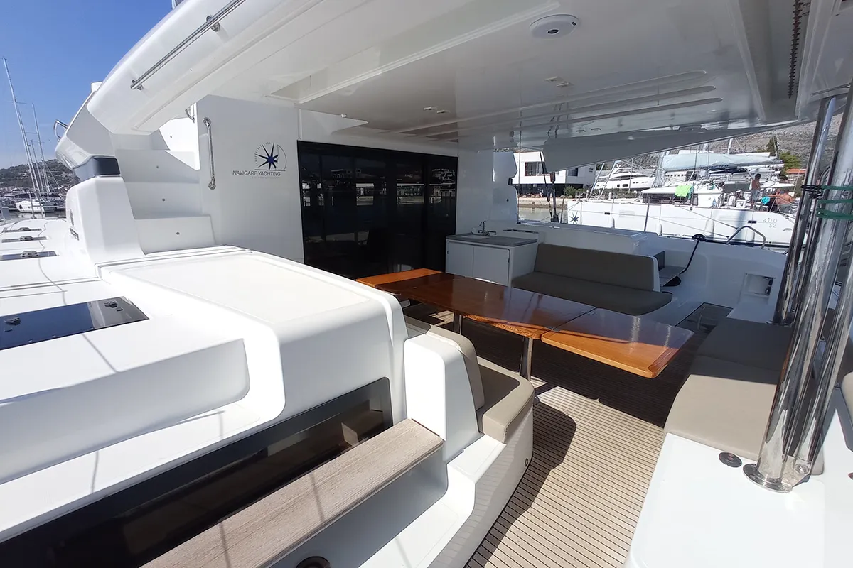 Deck of Ragnarök, a Lagoon 50 catamaran at Seget Donji, Croatia