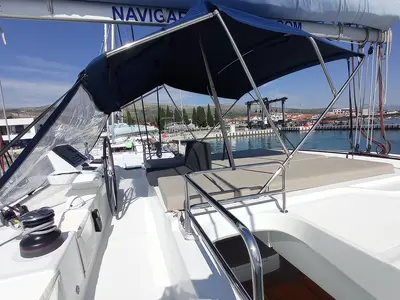 Cockpit of Ragnarök, a Lagoon 50 catamaran at Seget Donji, Croatia