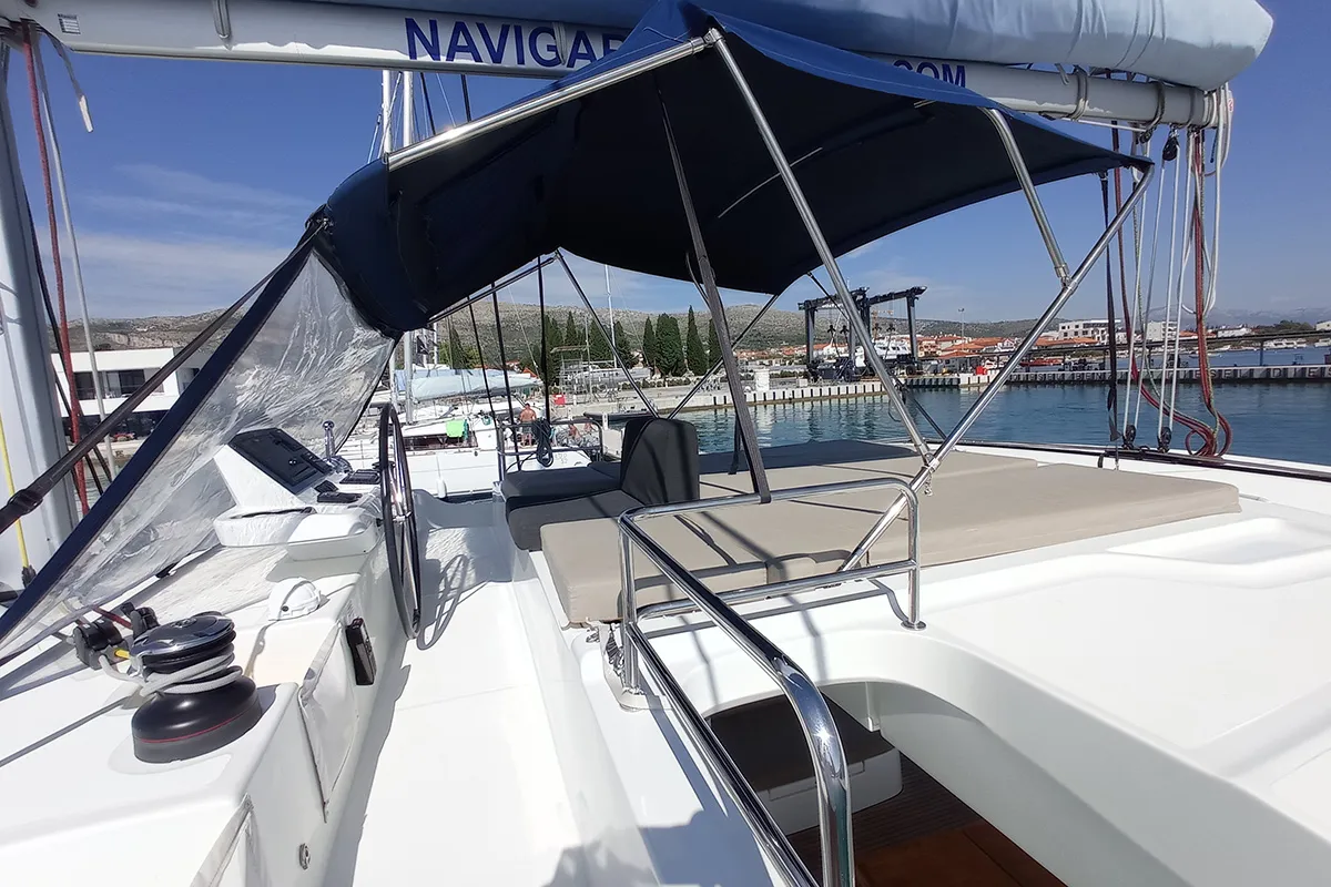 Cockpit of Ragnarök, a Lagoon 50 catamaran at Seget Donji, Croatia