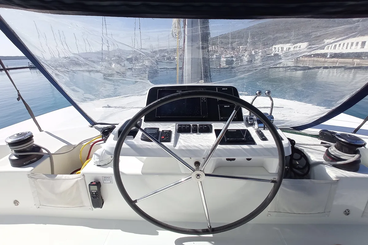 Cockpit of Ragnarök, a Lagoon 50 catamaran at Seget Donji, Croatia