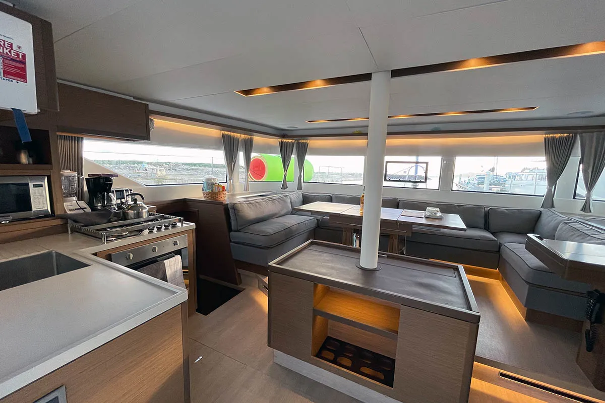 Salon of Ragnarök, a Lagoon 50 catamaran at Seget Donji, Croatia