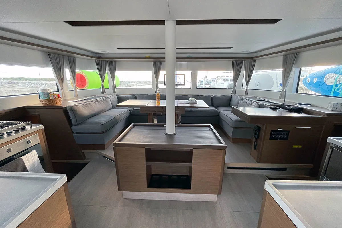 Salon of Ragnarök, a Lagoon 50 catamaran at Seget Donji, Croatia