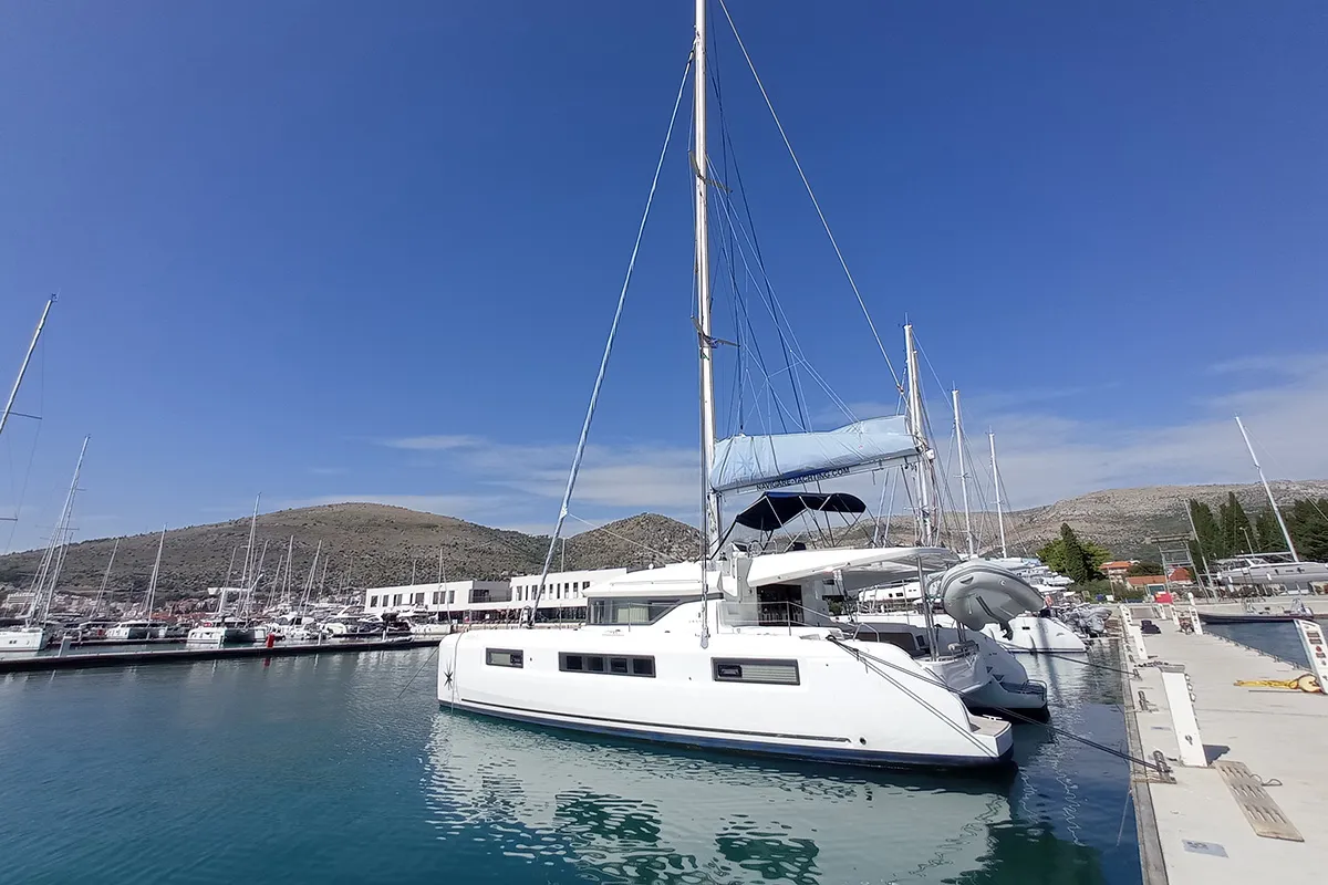 Exterior view of Ragnarök, a Lagoon 50 catamaran at Seget Donji, Croatia