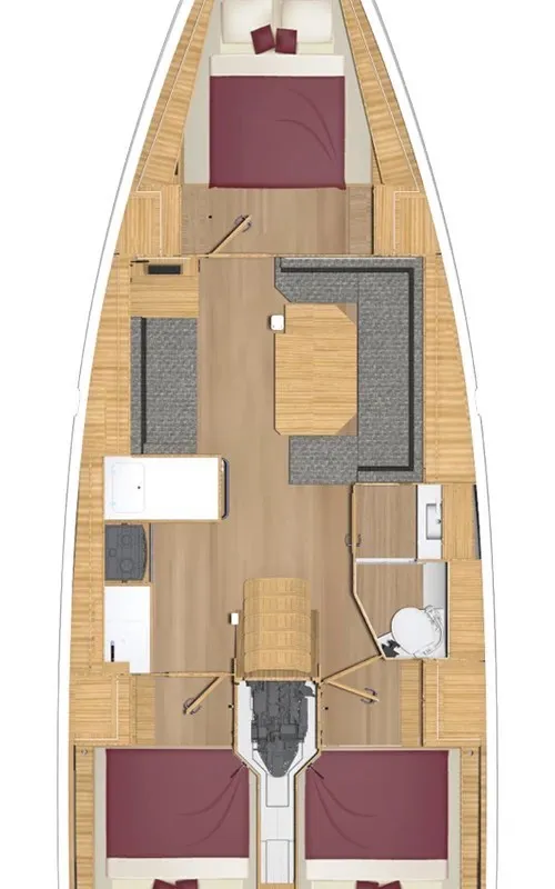 Floor plan of Roscana, a Bavaria C42 sailboat at Marseille, France