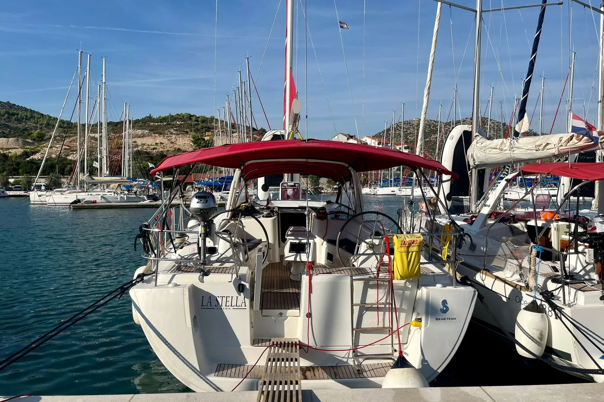 Exterior view of La Stella, a Beneteau Oceanis 50 Family sailboat at Općina Marina, Croatia
