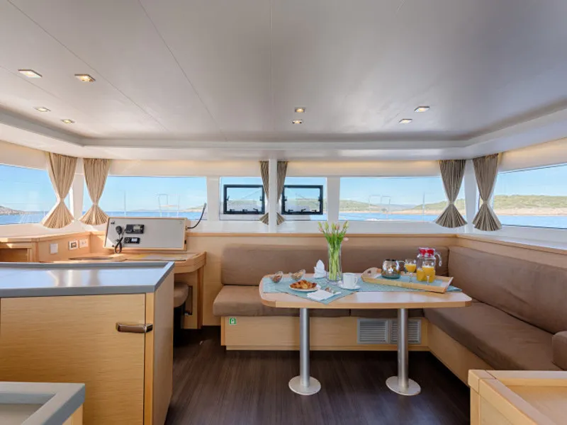Salon of METRA , a Lagoon 450 Fly catamaran at Grad Trogir, Croatia