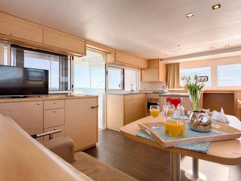 Salon of METRA , a Lagoon 450 Fly catamaran at Grad Trogir, Croatia