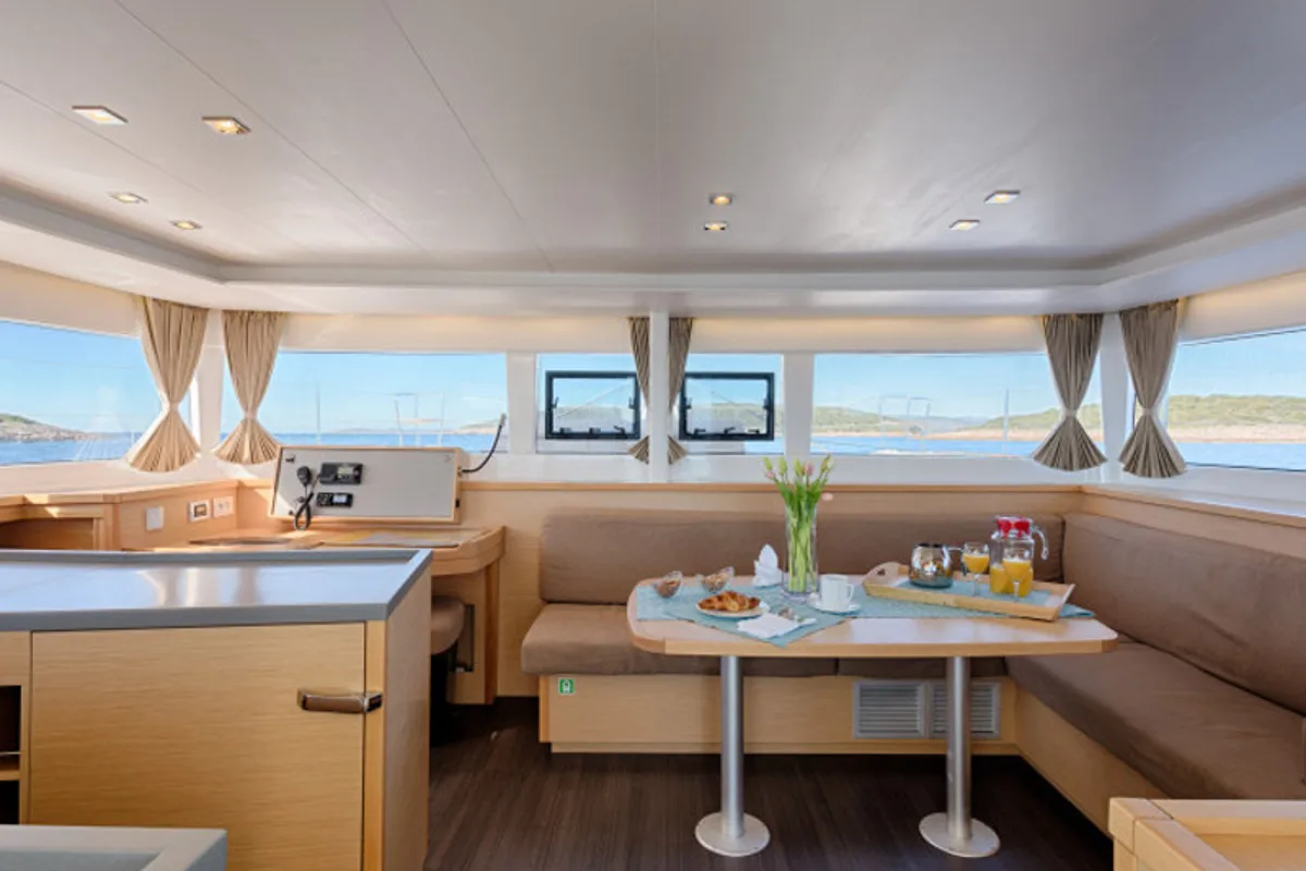 Salon of METRA , a Lagoon 450 Fly catamaran at Grad Trogir, Croatia