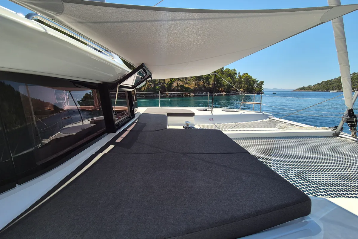 Deck of Stela, a Lagoon 43 catamaran at Rogoznica, Croatia