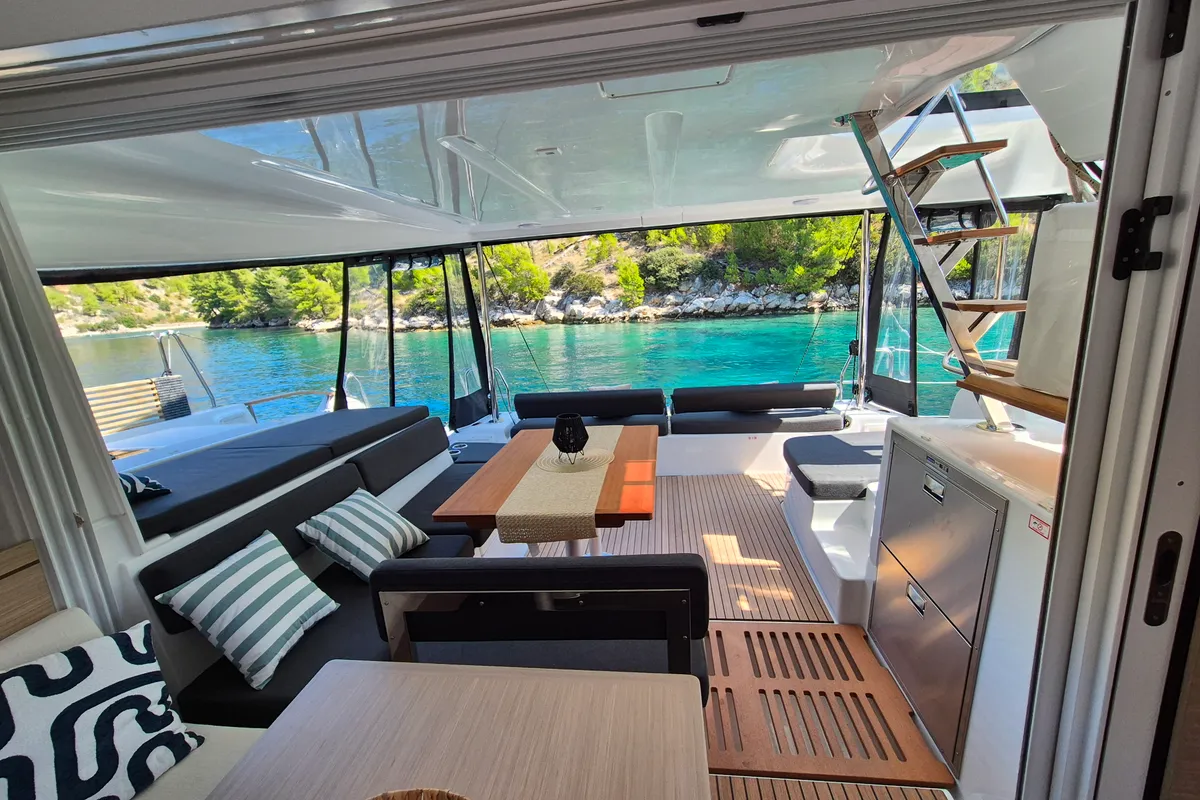 Deck of Stela, a Lagoon 43 catamaran at Rogoznica, Croatia