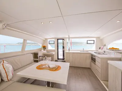 Galley of Sunsail 404 Classic, a Leopard 40 catamaran at Dubrovnik, Croatia