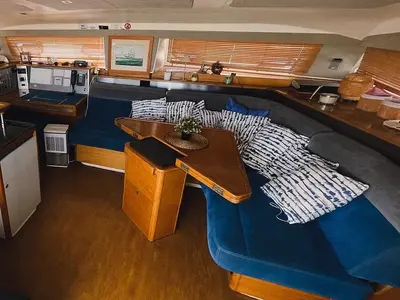 Salon of Seabar, a Catana 50 catamaran at Lisbon, Portugal