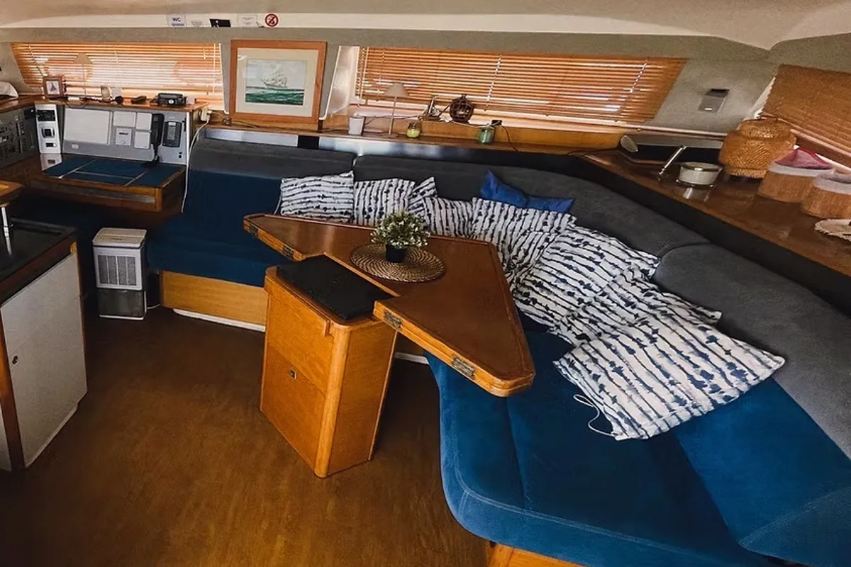 Salon of Seabar, a Catana 50 catamaran at Lisbon, Portugal