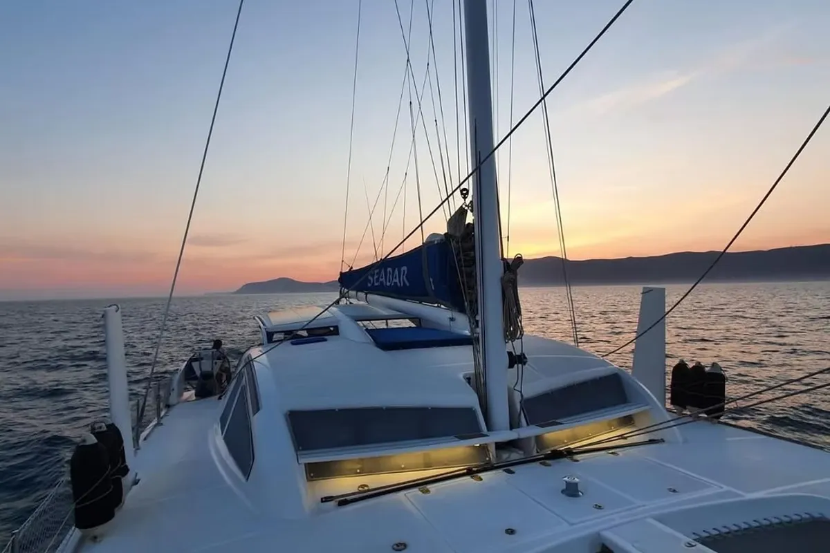 Exterior view of Seabar, a Catana 50 catamaran at Lisbon, Portugal