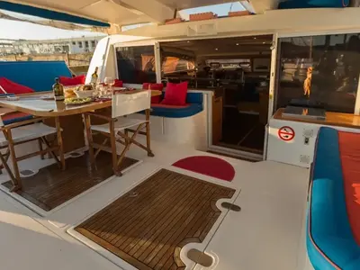 Deck of Seabar, a Catana 50 catamaran at Lisbon, Portugal