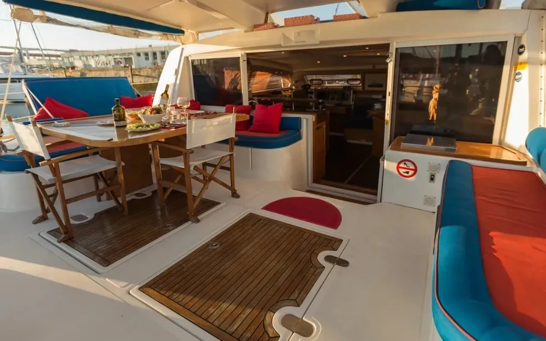 Deck of Seabar, a Catana 50 catamaran at Lisbon, Portugal