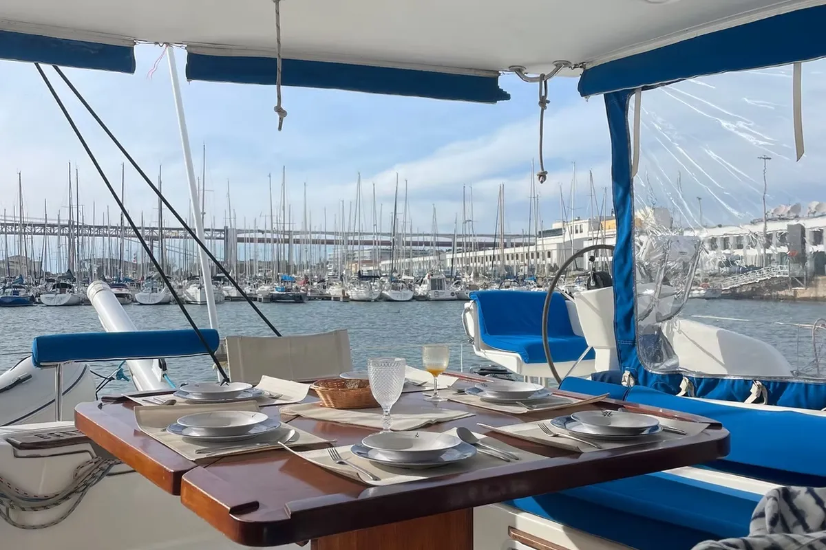 Deck of Seabar, a Catana 50 catamaran at Lisbon, Portugal