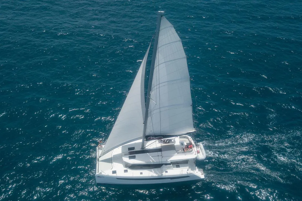 Exterior view of Moorings 5000 Exclusive Plus, a Leopard 50 catamaran at Općina Marina, Croatia