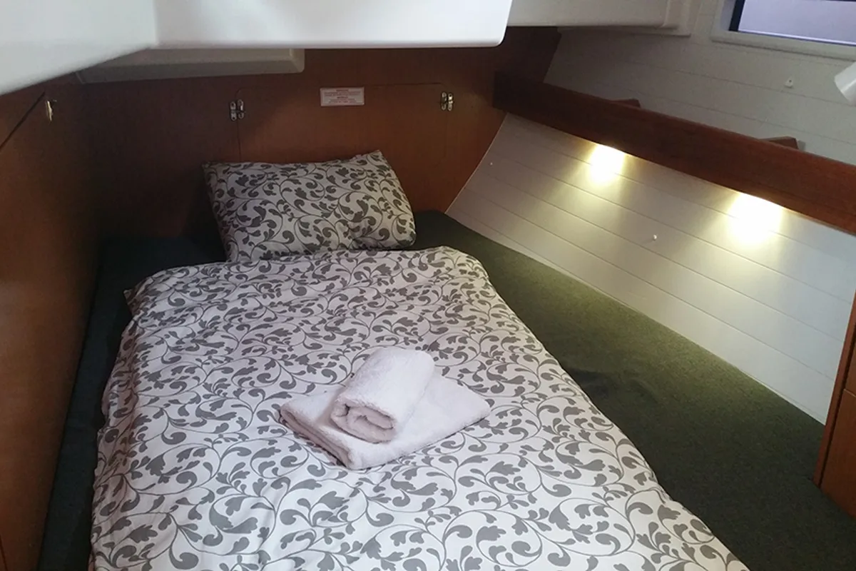 Cabin on Leonis, a Bavaria Cruiser 50 sailboat at Llucmajor, Spain