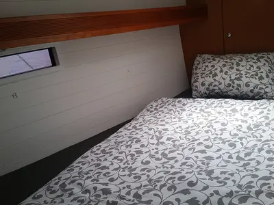 Cabin on Leonis, a Bavaria Cruiser 50 sailboat at Llucmajor, Spain