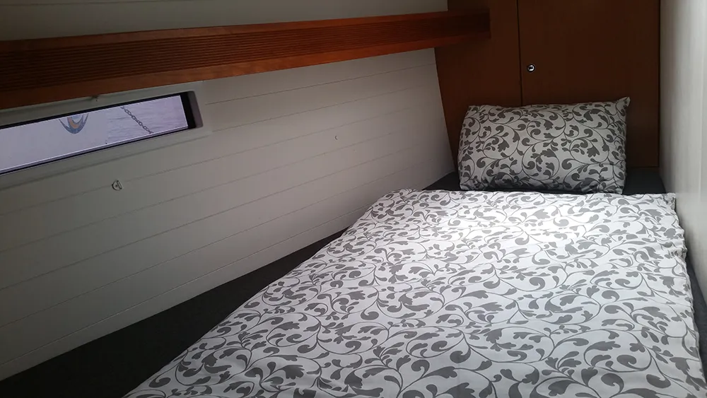 Cabin on Leonis, a Bavaria Cruiser 50 sailboat at Llucmajor, Spain