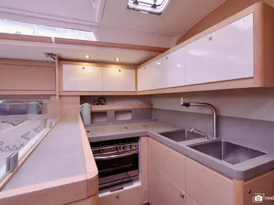 Galley of Cassiopea, a Dufour 530 sailboat at Castellammare di Stabia, Italy