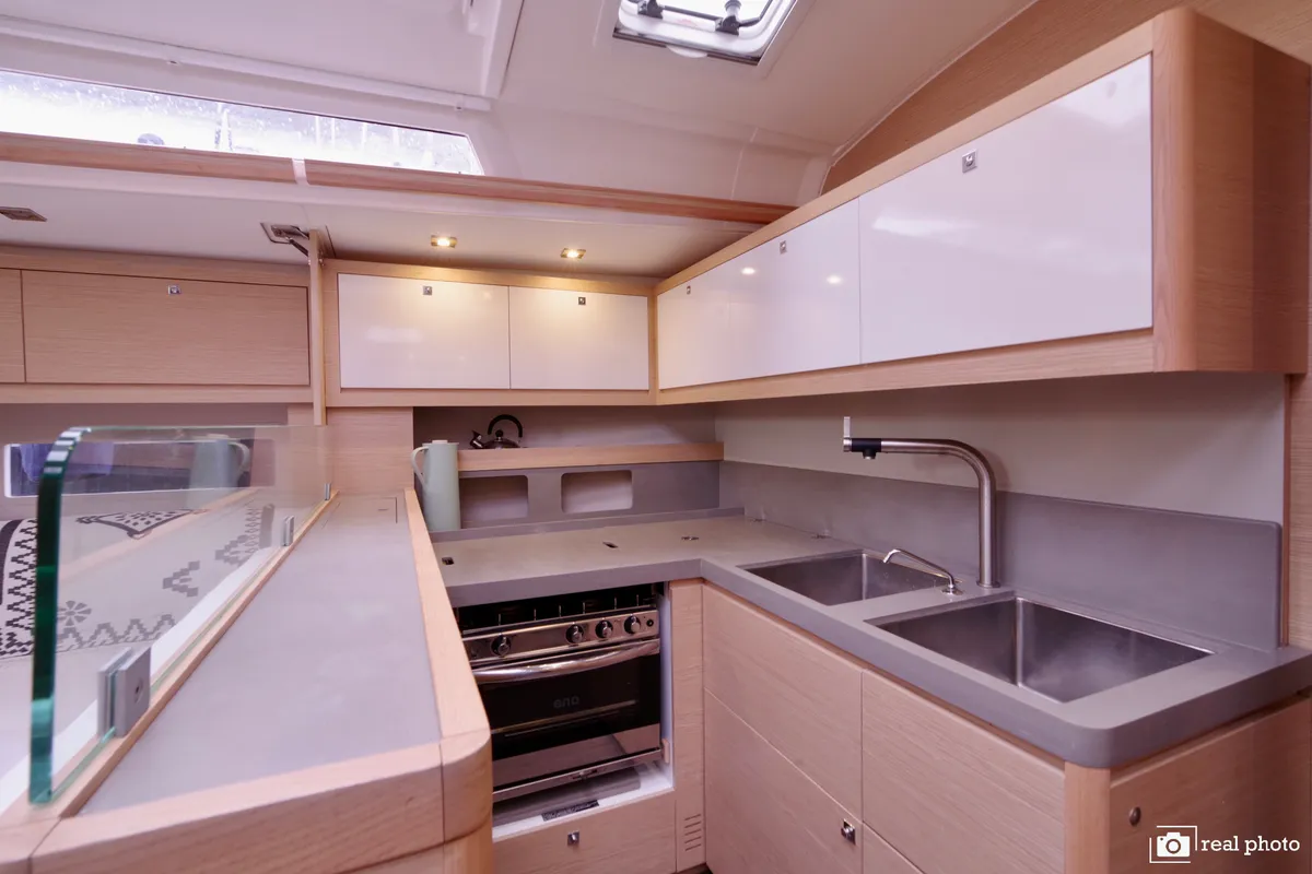 Galley of Cassiopea, a Dufour 530 sailboat at Castellammare di Stabia, Italy