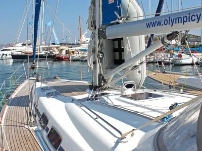 Deck of Ocean Caresser, a Bavaria 46 Cruiser sailboat at Msida, Malta