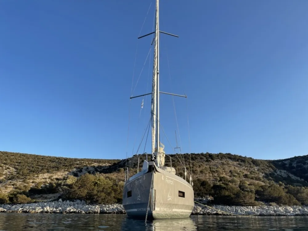 Exterior view of Ferrari, a Beneteau Oceanis 40.1 sailboat at Lavreotiki Municipal Unit, Greece
