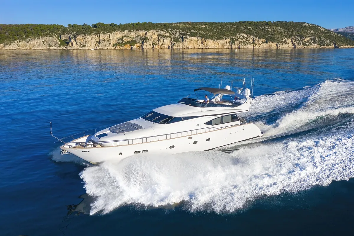 Exterior view of Hope I, a Maiora 20S motor yacht at Grad Kaštela, Croatia