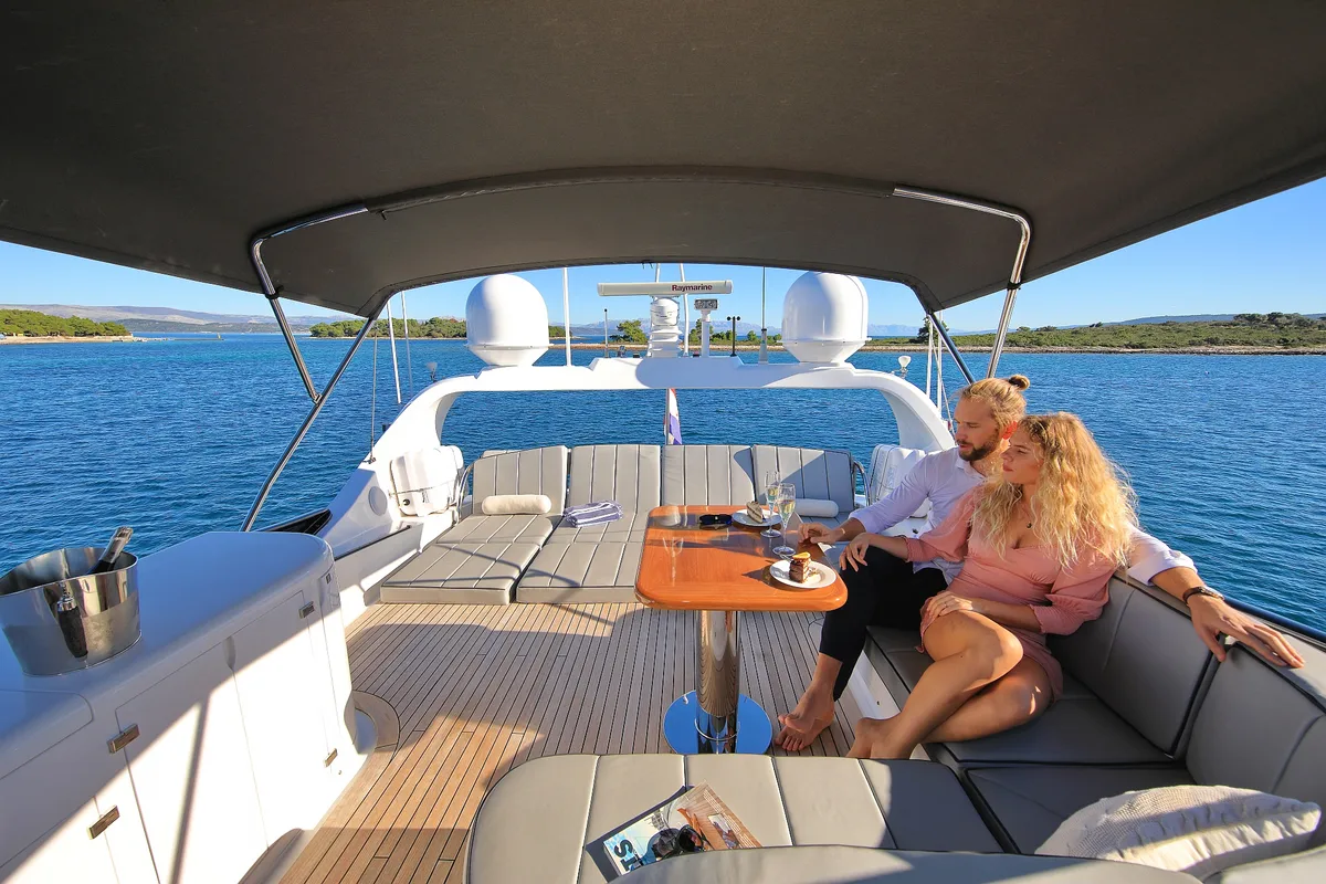 Deck of Hope I, a Maiora 20S motor yacht at Grad Kaštela, Croatia