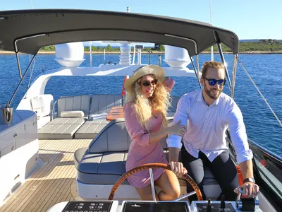 Cockpit of Hope I, a Maiora 20S motor yacht at Grad Kaštela, Croatia