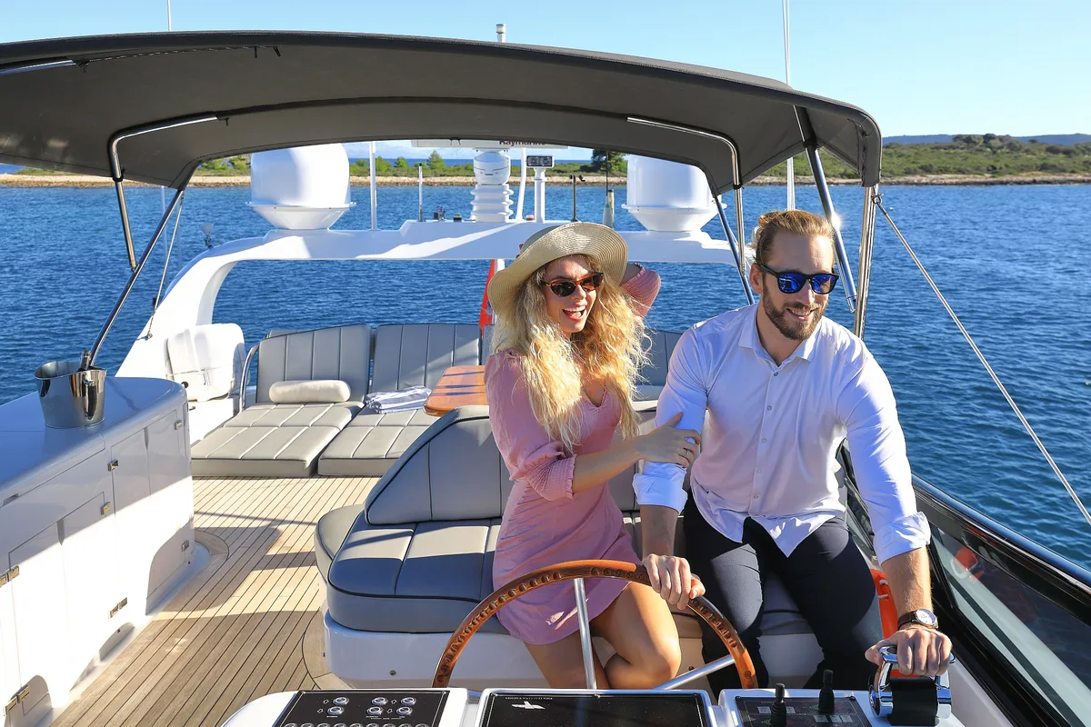 Cockpit of Hope I, a Maiora 20S motor yacht at Grad Kaštela, Croatia