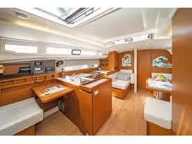 Salon of Evelina, a Jeanneau Sun Odyssey 410 sailboat at Lavrion, Greece