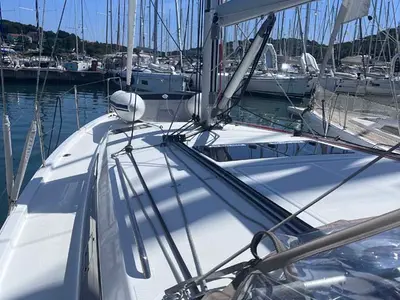 Deck of Tu Tamo 3, a Jeanneau Sun Odyssey 410 sailboat at Grad Pula, Croatia