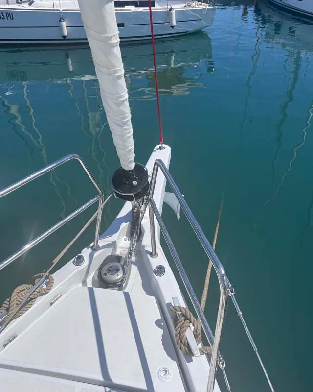 Deck of Tu Tamo 3, a Jeanneau Sun Odyssey 410 sailboat at Grad Pula, Croatia