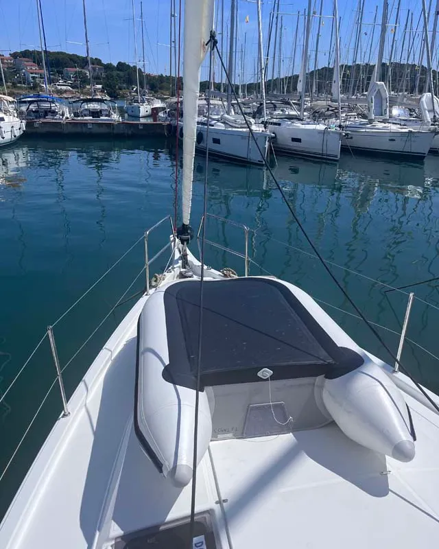 Deck of Tu Tamo 3, a Jeanneau Sun Odyssey 410 sailboat at Grad Pula, Croatia
