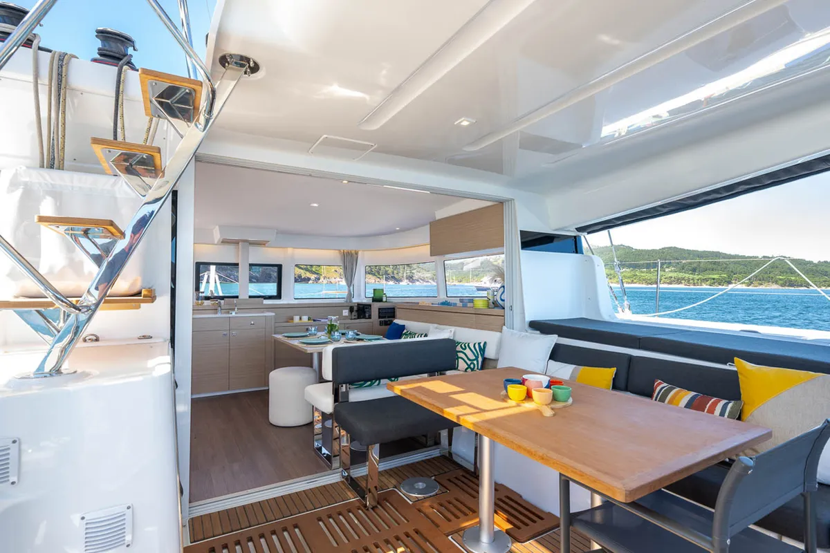 Salon of Epic Life, a Lagoon 43 catamaran at Road Town, British Virgin Islands