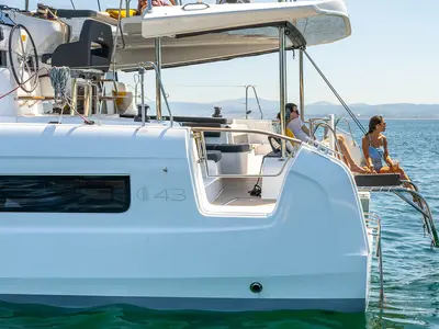 Deck of Epic Life, a Lagoon 43 catamaran at Road Town, British Virgin Islands