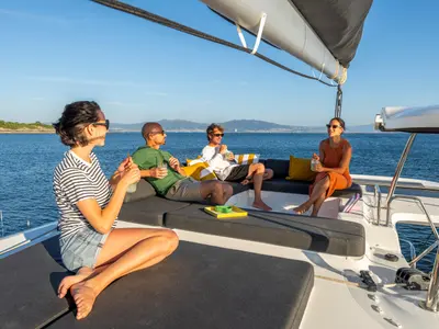 Deck of Epic Life, a Lagoon 43 catamaran at Road Town, British Virgin Islands