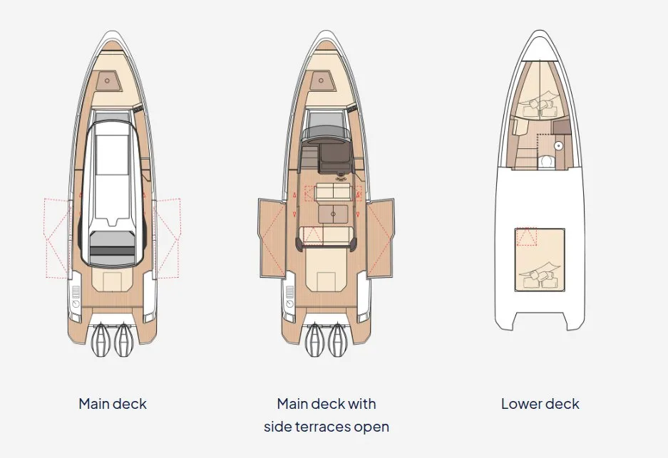 Floor plan of Aegea1, a Saxdor 340 GTWA motorboat at Općina Sukošan, Croatia